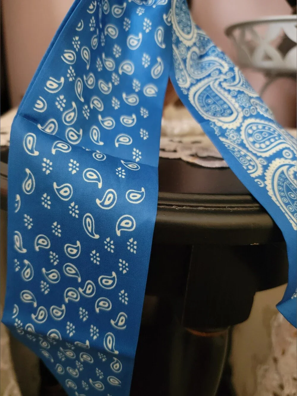 Blue Paisley & Polka Dot Hair Scarf Bow Twilly